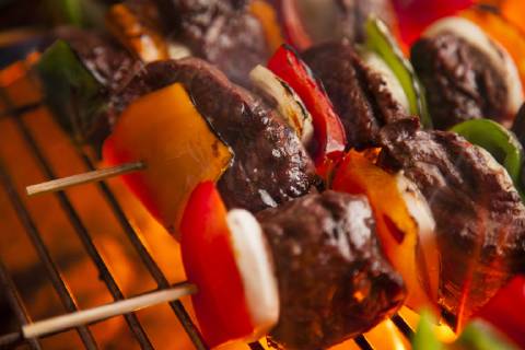 Steak and vegetables preparing on barbecue, Madison, Wisconsin, USA, Madison Wisconsin United States Copyright: JasonxPeters PEJA000179