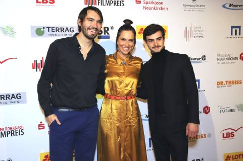 Aron Lehmann, Kim Riedle und Aaron Hilmer bei der 8. Verleihung des Günter Rohrbach Filmpreises 2018 in der Neuen Gebläsehalle Neunkirchen. Neunkirchen, 02.11.2018