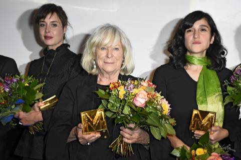 Susanne Wolff, Margarethe von Trotta und Susan Gordanshekan bei der Verleihung des Deutschen Regiepreises Metropolis 2018 in der Hochschule für Fernsehen und Film. München, 04.11.2018