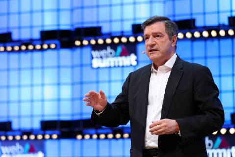 November 6, 2018 - Lisbon, Portugal - Mayor of Athens Georgios Kaminis speaks after the announce of Athens as the winner of the European Capital of Innovation prize during the Web Summit 2018 in Lisbon, Portugal on November 6, 2018. Lisbon Portugal - ZUMAf123 20181106_zap_f123_003 Copyright: xPedroxFiuzax