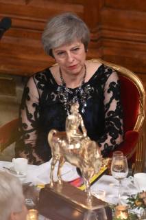 November 12, 2018 - London, London, UK - London, UK. British Prime Minister Theresa May makes a speech inside the Great Hall at the Lord Mayorâ€⠢s Banquet held at Guildhall in London, Britain, on Nov. 12, 2018. The 691st Lord Mayor of the City of London, Peter Estlin, will host the annual Lord Mayorâ€⠢s Banquet. London UK - ZUMAl94_ 20181112_zaf_l94_055 Copyright: xRayxTangx