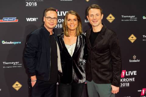 Bochum, Germany 06.12.2018, 1Live Krone 2018, Matthias Opdenhövel, Jessy Wellmer und Alexander Bommes auf dem Roten Teppich der 1Live Krone ( DeFodi001