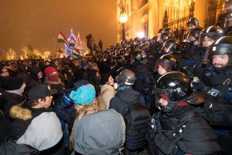 Demonstration against government because of the changes in labor law in Budapest. 2018.12.13. Photo:Vörös Szilárd