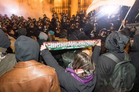 Demonstration against government because of the changes in labor law in Budapest. 2018.12.13. Photo:Vörös Szilárd