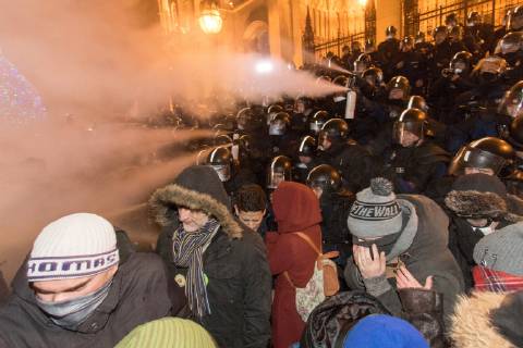Demonstration against government because of the changes in labor law in Budapest. 2018.12.13. Photo:Vörös Szilárd