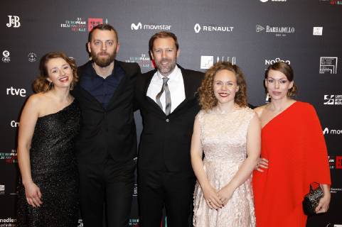 Gast, Gustav Möller, Jakob Cedergren, Lina Flint und Gast bei der Verleihung des 31. Europäischen Filmpreises 2018 im Teatro de la Maestranza. Sevilla, 15.12.2018