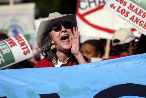 December 15, 2018 - Los Angeles, California, United States - Teachers and supporters of public education march against education funding cuts during the March for Public Education in Los Angeles, California on December 15, 2018. The rally, organized by United Teachers Los Angeles, drew thousands of educators who demanded wage increases and smaller class sizes. Los Angeles United States - ZUMAn230 20181215_zaa_n230_881 Copyright: xRonenxTivonyx