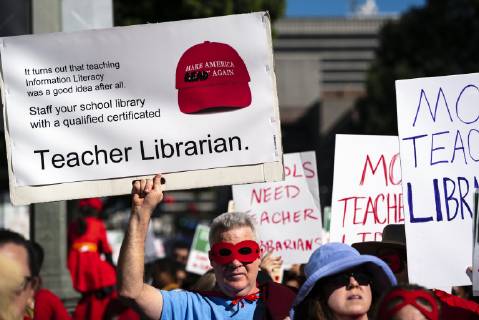 December 15, 2018 - Los Angeles, California, United States - Teachers and supporters of public education march against education funding cuts during the March for Public Education in Los Angeles, California on December 15, 2018. The rally, organized by United Teachers Los Angeles, drew thousands of educators who demanded wage increases and smaller class sizes. Los Angeles United States - ZUMAn230 20181215_zaa_n230_885 Copyright: xRonenxTivonyx