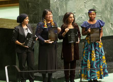 Award ceremony for UN Prize of Human Rights Receipients of UN Human Rights awards pose at GA commemorative meeting on occasion of 70th anniversary of Universal Declaration of Human Rights at UN Headquarters New York New York United States UN Headquarters  LevxRadin