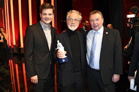 Markus Imhoof, 80. Geburtstag am 19. September Benjamin Herrmann, Markus Imhoof und Claus-Peter Reisch bei der Verleihung des 40. Bayerischen Filmpreises 2018 im Prinzregententheater. München, 25.01.2019