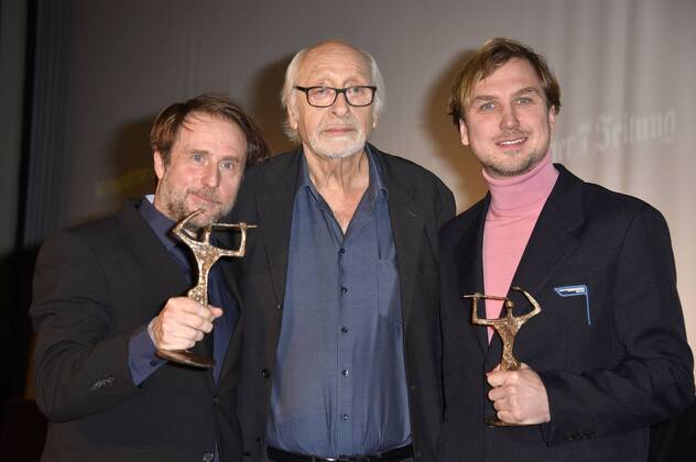 Bjarne Mädel, Karl Dall und Lars Eidinger bei der 61. Verleihung vom Ernst-Lubitsch-Preis 2019 im Kino Babylon. Berlin, 30.01.2019