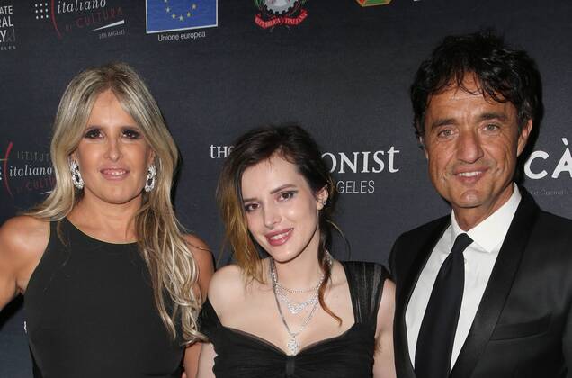 LOS ANGELES, CA - JANUARY 31: Tiziana Rocca, Bella Thorne, Giulio Base, at Filming Italy Day 3 at Harmony Gold Theatre in Los Angeles, California on January 31, 2019. Copyright: xFayexSadoux