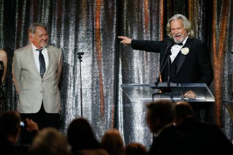 ASC Board of Governors Award honoree Jeff Bridges, right accepts his award from his stand in and stunt double Loyd Catlett, left, at the 33rd annual ASC Awards and The American Society of Cinematographers 100th Anniversary Celebration at the Ray Dolby Ballroom at Hollywood & Highland, Saturday, February 9, 2019 in Hollywood, California. Photo by Danny Moloshok Moloshok Photography, Inc. imageSPACE MediaPunch Copyright: ximageSPACEx
