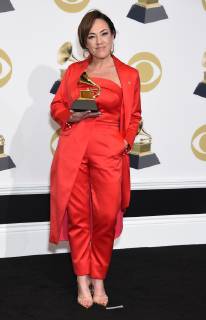 Claudia Brant appears backstage with her award for Best Latin Pop Album for Sincera, during the 61st annual Grammy Awards held at Staples Center in Los Angeles on February 10, 2019.  LAP20190210143 GREGGxDEGUIRE