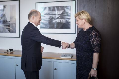 News Bilder des Tages Bundesfinanzminister Olaf Scholz (L), SPD, trifft sich mit Siv Jensen (R), Finanzministerin von Norwegen, in Berlin, 20.02.2019. Berlin Germany Copyright: xFlorianxGaertnerx