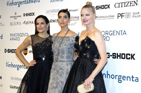 Bettina Zimmermann, Zoe Helali und Franziska Knuppe bei der Verleihung des 3. Inhorgenta Award 2019 in den Eisbach Studios. München, 24.02.2019