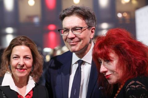 MOSCOW, RUSSIA - MARCH 1, 2019: The editor-in-chief of the Snob magazine, Sergei Nikolayevich (C), at the 7th The Art Newspaper Russia award ceremony at Gostiny Dvor; The Art Newspaper Russia award is presented annually in many categories to people connected with artistic process, cultural heritage preservation activities, private initiatives in the art world and to artistic and cultural events. Alexander Shcherbak TASS  TS0A2CDA
