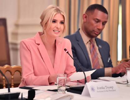 Ivanka Trump, advisor and daughter of President Donald Trump, delivers remarks as Johnny Taylor watches, during an American Workforce Policy Advisory Board Meeting at the White House in Washington, D.C. on March 6, 2019.  WAP20190306324 KEVINxDIETSCH