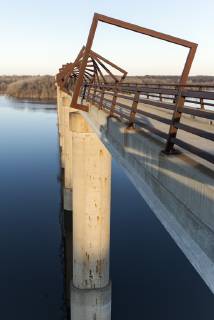 March 22, 2019 - Madrid, Iowa, U.S. - Originally a conduit for rail freight, but now a decomissioned railroad line, the High Trestle Trail Bridge is part of the 25-mile Trestle Trail path for bikers, hikers and horseback riders. The artistic, spiral steel frames springing up from the road bed are a nod to the shape of the timbers placed in former central Iowa coal mines. Madrid U.S. - ZUMAce6_ 20190322_zaf_ce6_007 Copyright: xBrianxCahnx