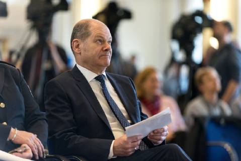 Bundesminister der Finanzen, Olaf Scholz von der Sozialdemokratischen Partei (SPD) waehrend der Jahrespressekonferenz des Zoll am 25.03.2019 im Bundesministerium der Finanzen in Berlin, Deutschland. Auf der Pressekonferenz wird die Zoll-Jahresbilanz 2018 vorgestellt.