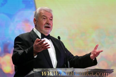 MOSCOW, RUSSIA â€“ MARCH 30, 2019: Nika founder and artistic director Yuli Gusman makes remarks at the 32nd Nika Film Award Ceremony. Vyacheslav Prokofyev TASS  TS0A66E6