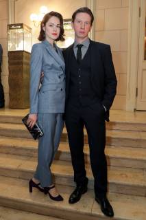 MOSCOW, RUSSIA - APRIL 16, 2019: Actor Dmitry Lysenkov (R) and his wife Maria Zimina ahead of the 2019 Golden Mask award ceremony at the Historic Stage of the Bolshoi Theatre. Vyacheslav Prokofyev TASS  TS0A869A