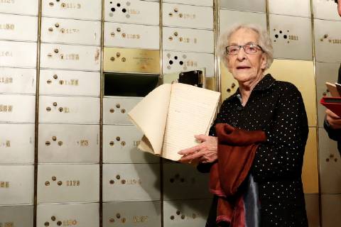 Uruguayan poet Ida Vitale poses for photographers during an event in which she stored her legacy inside a safe of the Caja de las Letras (box of letters) held at the Spanish Cervantes Institute, in Madrid, Spain, 22 April 2019. Ida Vitale will receive the Cervantes 2018 Award on 23 April 2019, one of the most important accolades in Spanish language, as a recognition to her career. Uruguayan poet Ida Vitale will receive Cervantes 2018 Award in Madrid !ACHTUNG: NUR REDAKTIONELLE NUTZUNG!  Copyright: xBALLESTEROSx GRAF5433 20190422-636915404536826149