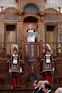 Uruguayan poet Ida Vitale (C) delivers a speech after she was awarded Miguel de Cervantes literature award during a ceremony at Alcala de Henares University, in Alcala de Henares, outside Madrid, Spain, 23 April 2019. The prize, worth at 125,000 euro cash prize, is the most important award to literature in spanish and the awarding ceremony is held each 23 April to mark Miguel de Cervantes death date. Cervantes Literature awarding ceremony !ACHTUNG: NUR REDAKTIONELLE NUTZUNG! Copyright: xBallesterosx GRAF5872 20190423-636916213149694308