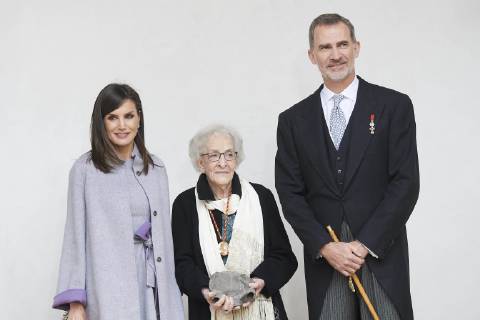 23-04-2019 Alcala Queen Letizia and King Felipe during the ‘’Miguel de Cervantes’’ 2018 literature prize to Uruguayan poet Ida Vitale in Lengua Castellana at the university of Alcala de Henares. The Cervantes Award, worth at 125,000 euro cash prize, is the most important prize to literature in spanish and the awarding ceremony is held each 23 April to mark Miguel de Cervantes death date No Spain Copyright: xPPE THORTONx