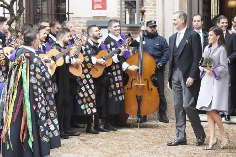 23-04-2019 Alcala Queen Letizia and King Felipe during the ‘’Miguel de Cervantes’’ 2018 literature prize to Uruguayan poet Ida Vitale in Lengua Castellana at the university of Alcala de Henares. The Cervantes Award, worth at 125,000 euro cash prize, is the most important prize to literature in spanish and the awarding ceremony is held each 23 April to mark Miguel de Cervantes death date No Spain Copyright: xPPE THORTONx