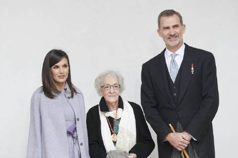 23-04-2019 Alcala Queen Letizia and King Felipe during the ‘’Miguel de Cervantes’’ 2018 literature prize to Uruguayan poet Ida Vitale in Lengua Castellana at the university of Alcala de Henares. The Cervantes Award, worth at 125,000 euro cash prize, is the most important prize to literature in spanish and the awarding ceremony is held each 23 April to mark Miguel de Cervantes death date No Spain  Copyright: xPPE THORTONx