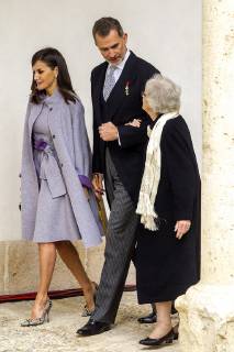 King Felipe VI of Spain, Queen Letizia and Uruguayan poet Ida Vitale (R) during the Cervantes Literature Prize ceremony at the University of Alcala in Madrid on April 23, 2019.  (20190423027)