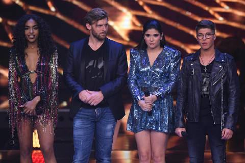 Deutschland sucht den Superstar Finale am 27.04.2019 in den MMC Studios in Köln V.l.n.r.; Alicia-Awa Beissert - Nick Ferretti - Joana Kesenci - Davin Herbrüggen