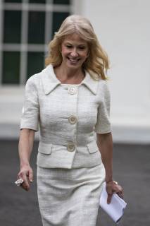 May 1, 2019 - Washington, District of Columbia, U.S. - Kellyanne Conway, counselor to United States President Donald Trump, walks out of the West wing of the White House with an aid prior to speaking with members of the media in the West wing driveway at the White House in Washington, D.C. on May 1, 2019. Credit: CNP Washington U.S. - ZUMAs152 20190501_zaa_s152_007 Copyright: xAlexxEdelmanx
