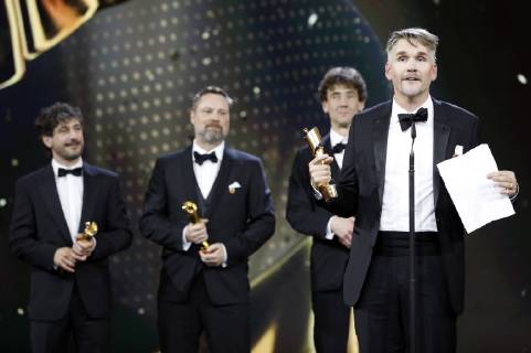 Andreas Turnwald, Uwe Dresch, Andre Zimmermann und Tobias Fleig bei der Verleihung des Deutschen Filmpreises 2019 in der Messe Berlin. Berlin, 03.05.2019
