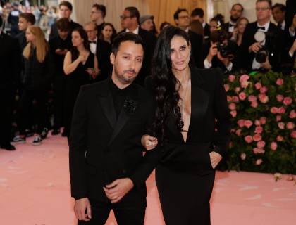 Anthony Vaccarello and Demi Moore arrive on the red carpet at The Metropolitan Museum of Art s Costume Institute Benefit Camp: Notes on Fashion at Metropolitan Museum of Art in New York City on May 6, 2019.  NYP20190506307 JOHNxANGELILLO