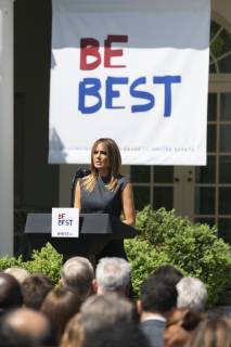 First lady Melania Trump speaks during the anniversary celebration of the BeBest campaign, an initiative advocating against cyberbullying and drug use. Copyright: xChrisxKleponisx