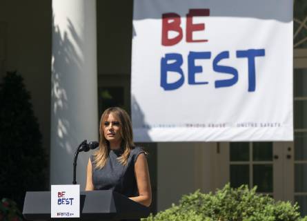 First lady Melania Trump speaks during the anniversary celebration of the BeBest campaign, an initiative advocating against cyberbullying and drug use. Copyright: xChrisxKleponisx