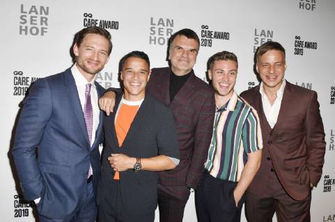 August Wittgenstein, Kostja Ullmann, Andre Pollmann, Jannik Schümann und Tom Wlaschiha bei der Verleihung des GQ Care Award 2019 in der 20Â° Restobar. Düsseldorf, 08.05.2019