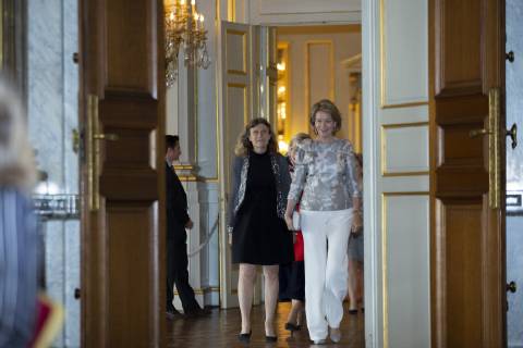 Queen Mathilde of Belgium pictured during a ceremony to award the Queen Mathilde Award 2019, in Brussels, Thursday 09 May 2019. The winner of the Award is selected by a youth jury from one of the nineteen Queen Mathilde Foundation projects.  HATIMxKAGHAT 05581540