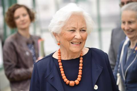 Queen Paola of Belgium arrives at a ceremony for the Queen Paola Award 2018-2019 (Koningin Paolaprijs - Prix Reine Paola) for education, at the royal castle in Laken Laeken, Brussels, Wednesday 22 May 2019.  LAURIExDIEFFEMBACQ 05589807