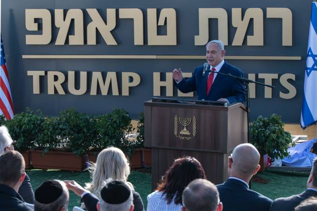 News Themen der Woche KW24 News Bilder des Tages (190616) -- GOLAN HEIGHTS, June 16, 2019 -- Israeli Prime Minister Benjamin Netanyahu speaks during the unveiling ceremony of Trump Heights in Golan Heights, on June 16, 2019. Israel s government on Sunday inaugurated a new settlement in the annexed Golan Heights named after the country s close ally, U.S. President Donald Trump. ) MIDEAST-GOLAN HEIGHTS-SETTLEMENT-TRUMP JINI AyalxMargolin 