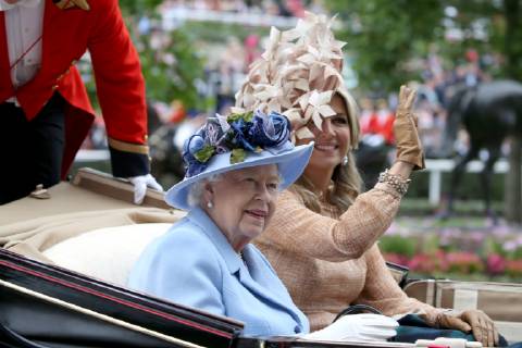 Queen Elizabeth II of the United Kingdom and Queen Maxima of the Netherlands arrive for the first day of Royal Ascot at Ascot Racecourse in Berkshire, England. JUNE 18th 2019  MTXx192207