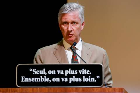 King Philippe - Filip of Belgium delivers a speech at a ceremony to award the Impact Awards, Monday 24 June 2019, in Brussels.  NICOLASxMAETERLINCK 05612303