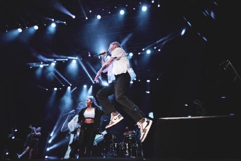 Italy: Macklemore 2019 The American rapper and songwriter Macklemore, real name Benjamin Hammond Haggerty, performing live on stage for his Italian tour in Barolo, at the Collisioni Festival 2019. FOR EDITORIAL USE ONLY - Alessandro Bosio Barolo Cuneo Italy Collisioni Festival AlessandroxBosio