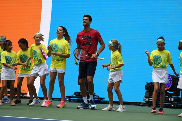 FLUSHING NY- AUGUST 24: Novak Djokovic is seen dancing with the stars of the net generation during Arthur Ashe Kids Day at the USTA Billie Jean King National Tennis Center on August 24, 2019 in Flushing Queens. Copyright: xMPI04x xMediaPunchx