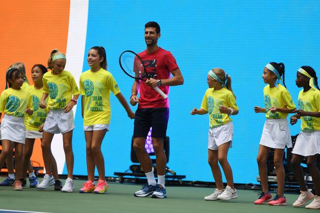 FLUSHING NY- AUGUST 24: Novak Djokovic is seen dancing with the stars of the net generation during Arthur Ashe Kids Day at the USTA Billie Jean King National Tennis Center on August 24, 2019 in Flushing Queens. Copyright: xMPI04x xMediaPunchx