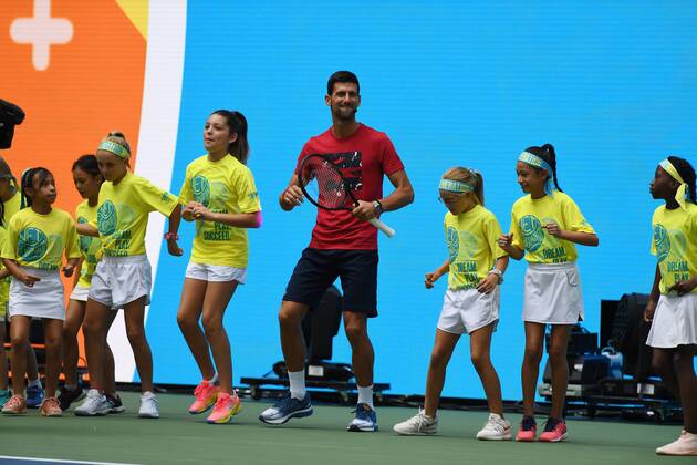 FLUSHING NY- AUGUST 24: Novak Djokovic is seen dancing with the stars of the net generation during Arthur Ashe Kids Day at the USTA Billie Jean King National Tennis Center on August 24, 2019 in Flushing Queens. Copyright: xMPI04x xMediaPunchx