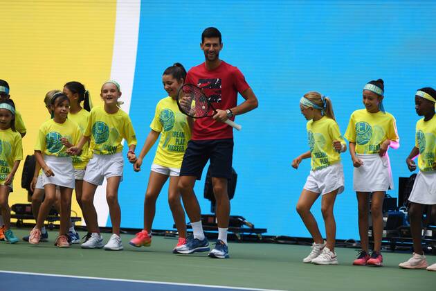FLUSHING NY- AUGUST 24: Novak Djokovic is seen dancing with the stars of the net generation during Arthur Ashe Kids Day at the USTA Billie Jean King National Tennis Center on August 24, 2019 in Flushing Queens. Copyright: xMPI04x xMediaPunchx