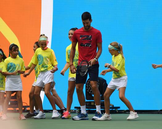 FLUSHING NY- AUGUST 24: Novak Djokovic is seen dancing with the stars of the net generation during Arthur Ashe Kids Day at the USTA Billie Jean King National Tennis Center on August 24, 2019 in Flushing Queens. Copyright: xMPI04x xMediaPunchx